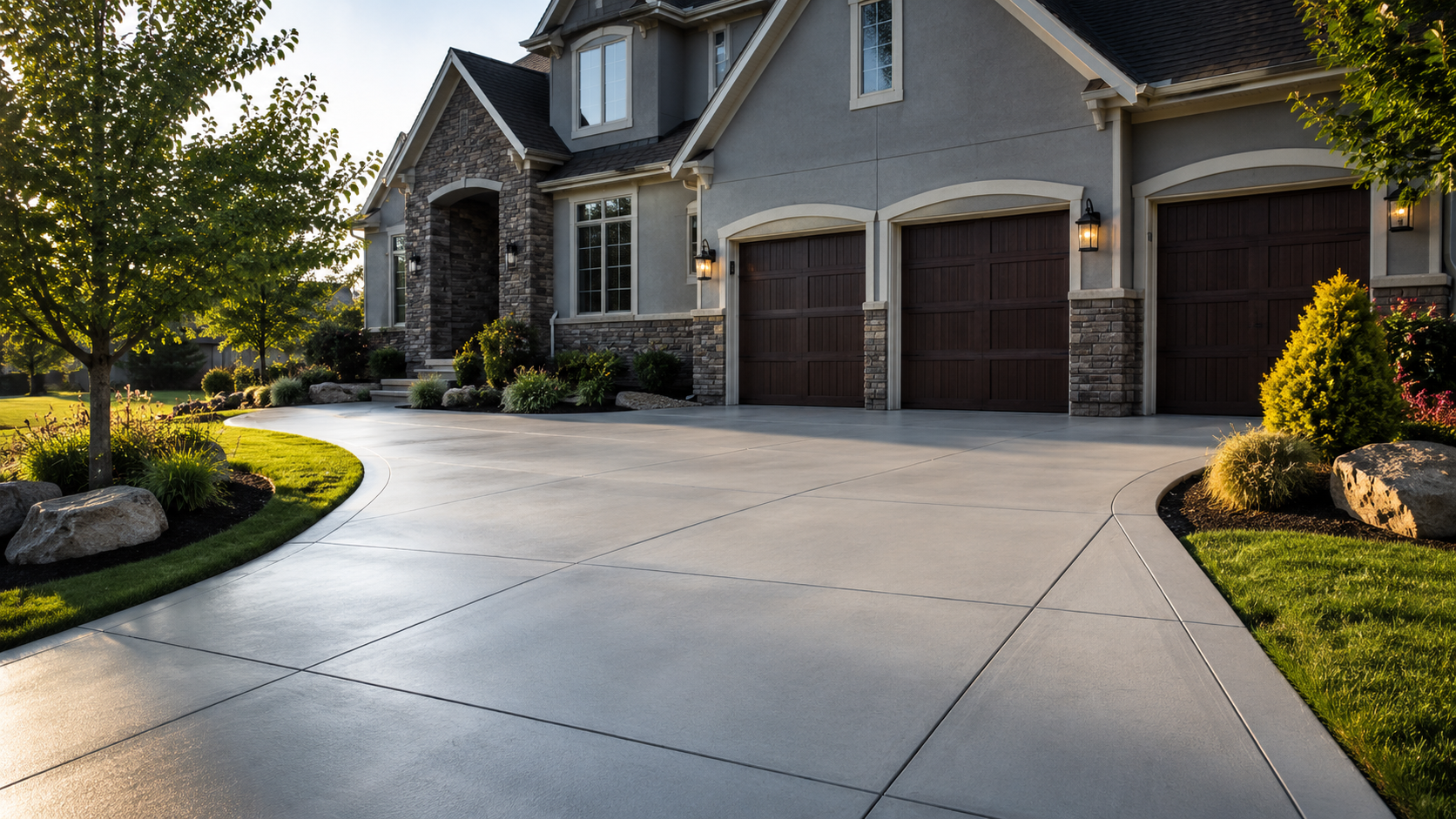 Finished concrete driveway installation in Gladstone, MO