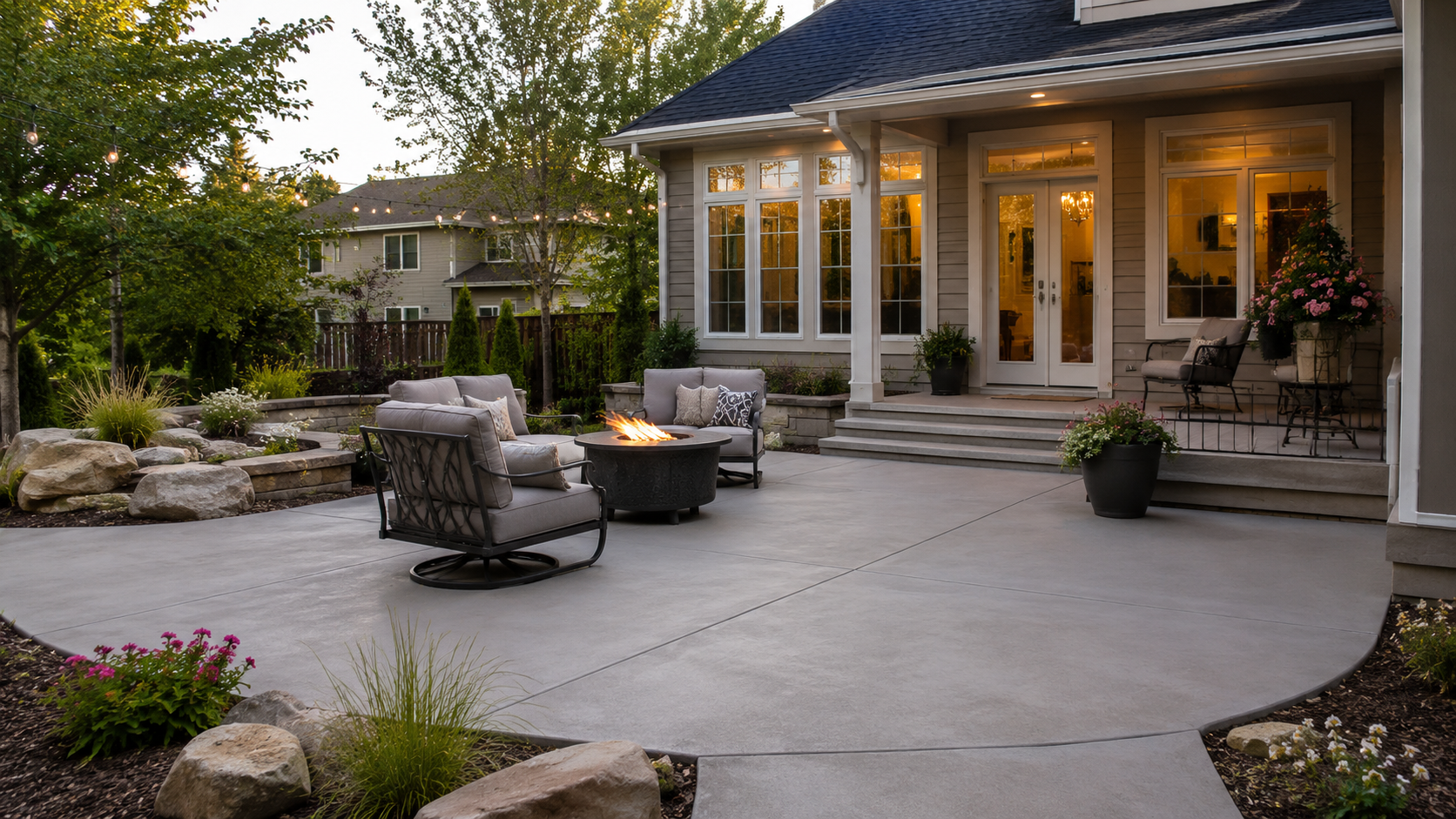 Concrete patio pour and finish — Gladstone area residential project