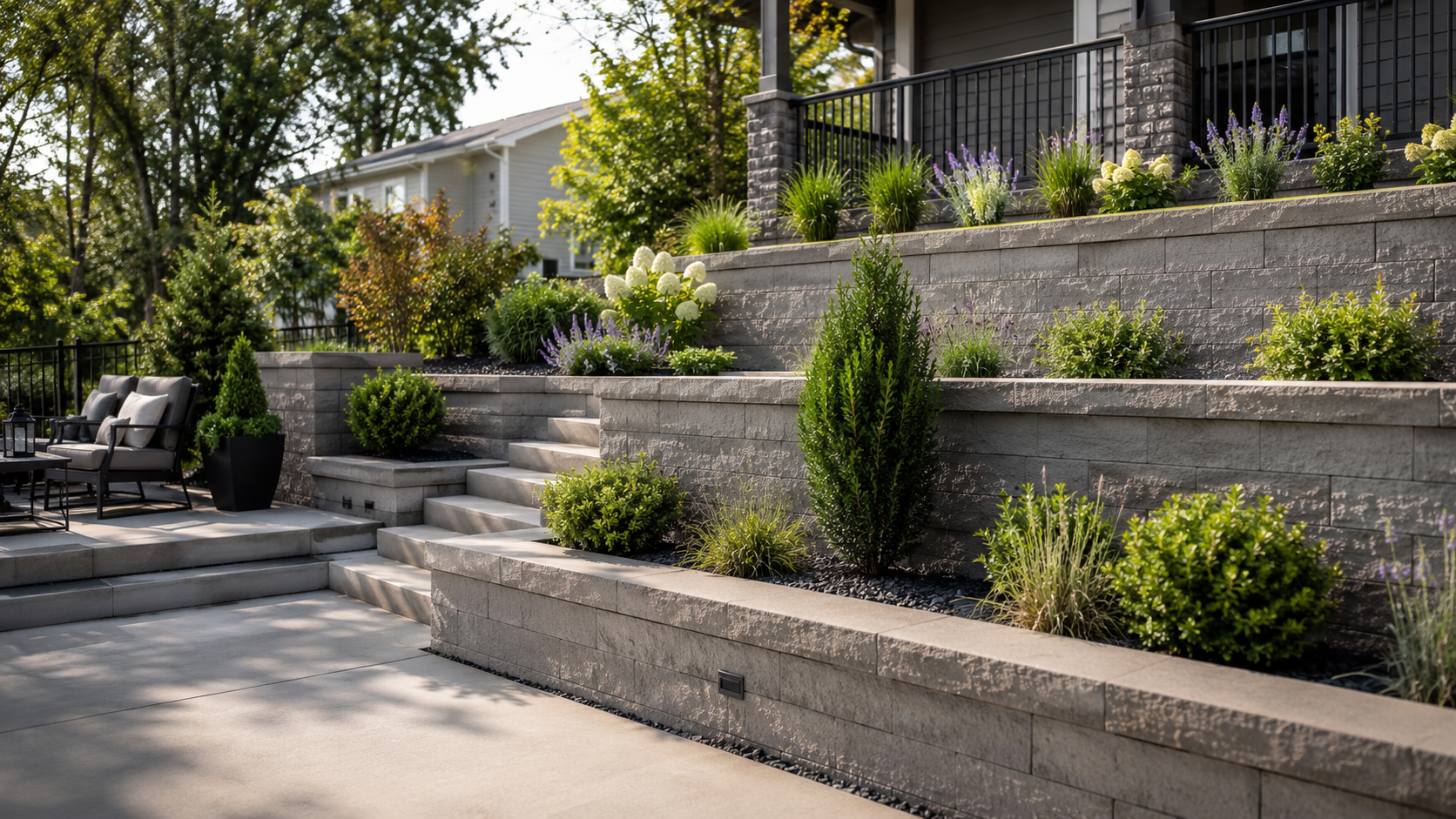 Concrete retaining wall installation in north Kansas City