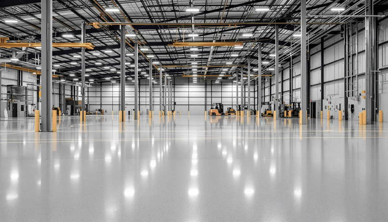 Finished concrete warehouse floor — smooth industrial surface for logistics operations